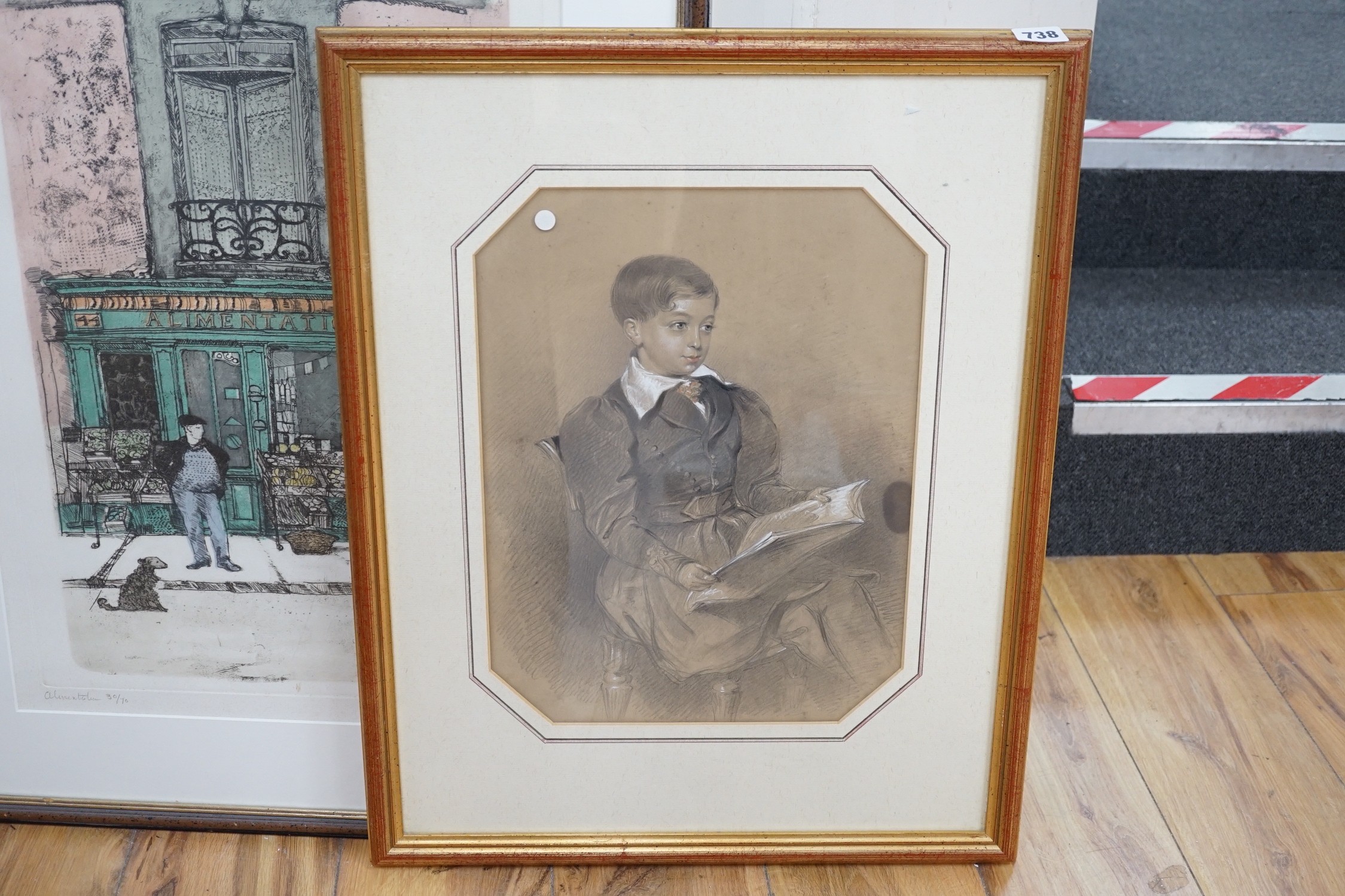 Victorian School, pencil and chalk, Portrait of a seated boy, 39 x 29cm